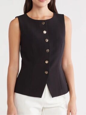 Gemma + Jane Hammered Gold Button-Up Black Vest size small